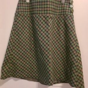 LOFT Checkered A-Line Skirt - Olive and Taupe